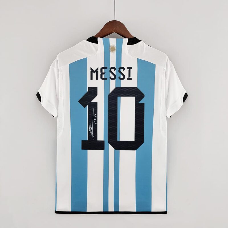 Argentina 2022 World Cup Home 3 Star Messi/10 Signed Football Kit