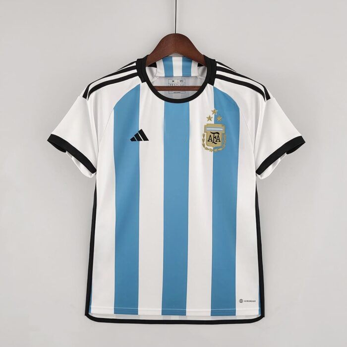 Argentina 2022 World Cup Home 3 Star Messi/10 Signed Football Kit